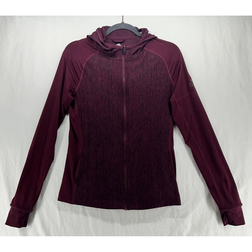 Adidas Climalite Full Zip Hoodie Womens Small Burgundy Space Dye Thumbholes